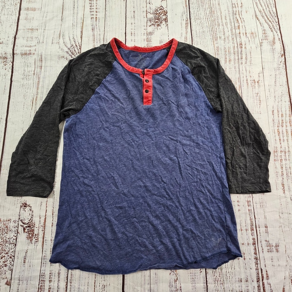 American Eagle Blue Athletic Fit 3/4 Sleeve Cotton Blend T-Shirt Men's M